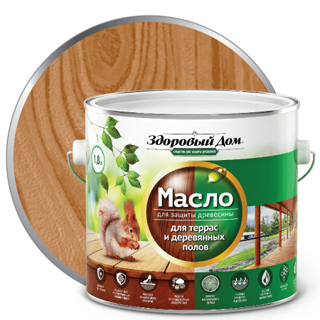 Масло Здоровый дом для террас, лестниц, полов орех 1,8 л